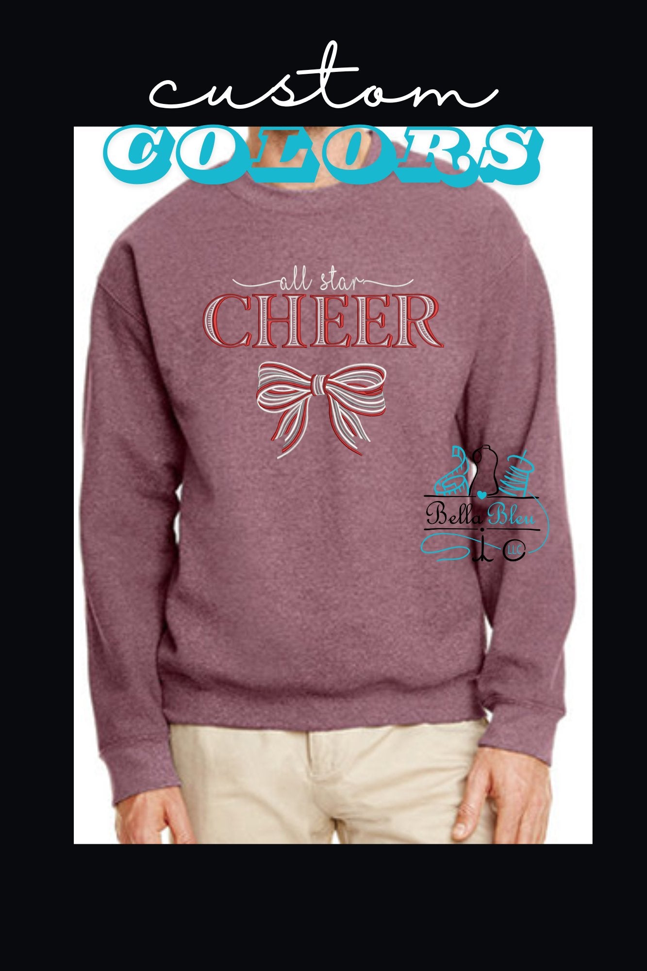 All Star Cheer with Bow Embroidered Sweatshirt Custom