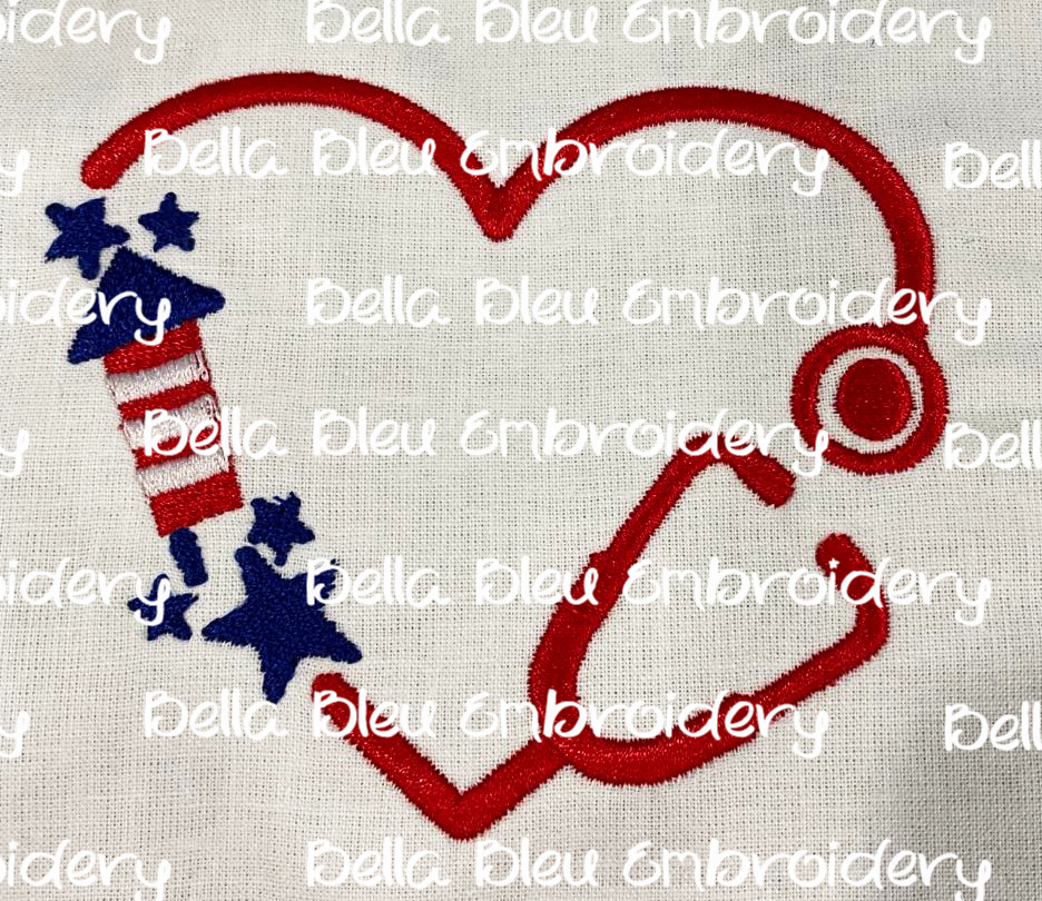 Monogram 4th of July Heart Stethoscope Frame