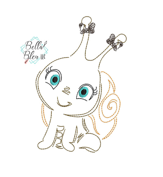 Quick Stitch Girl Snail Insect Bug Machine Embroidery Design COLORWORK