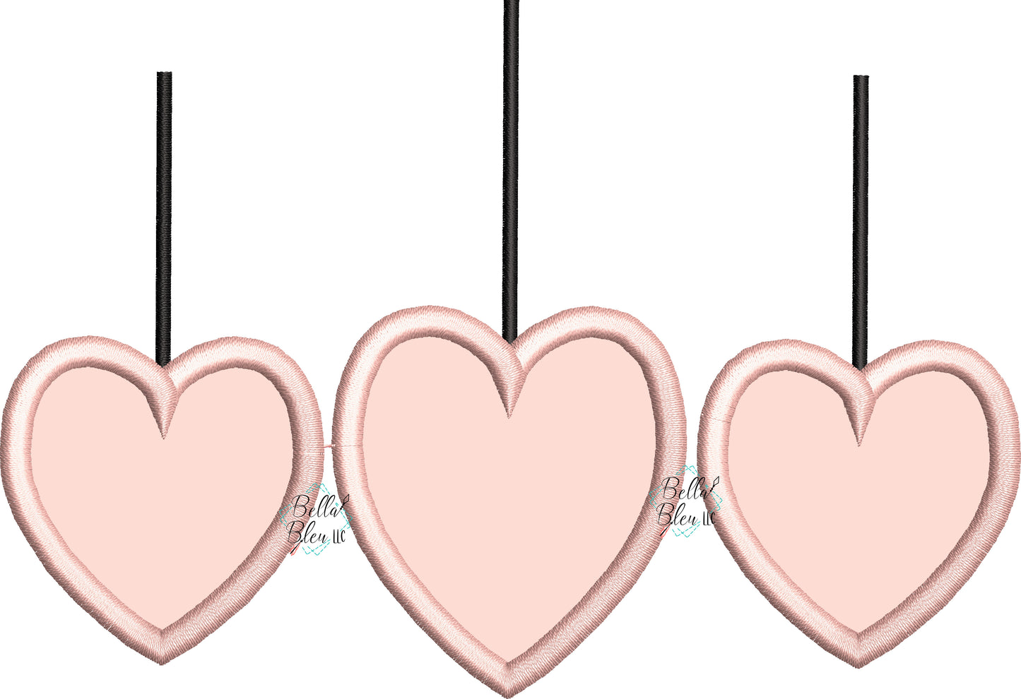 Trio Valentines Heart Applique Machine Embroidery Design