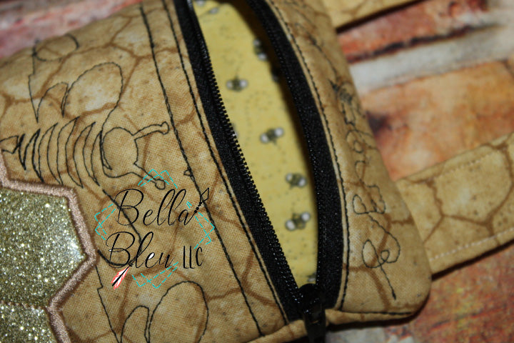 ITH Bee Honeycomb Purse  Stipple Quilting Stitch zipper bag