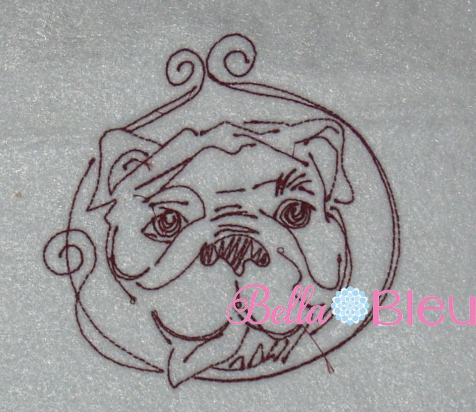 Redwork Bulldog Dog 2 Machine Embroidery Design