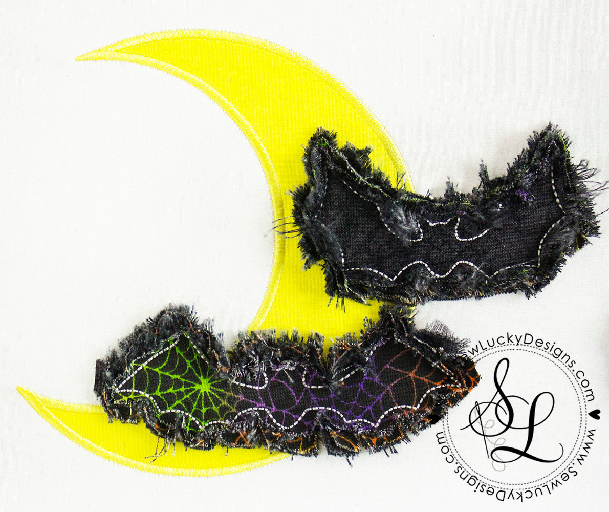 Raggy Halloween Bat & Moon Applique