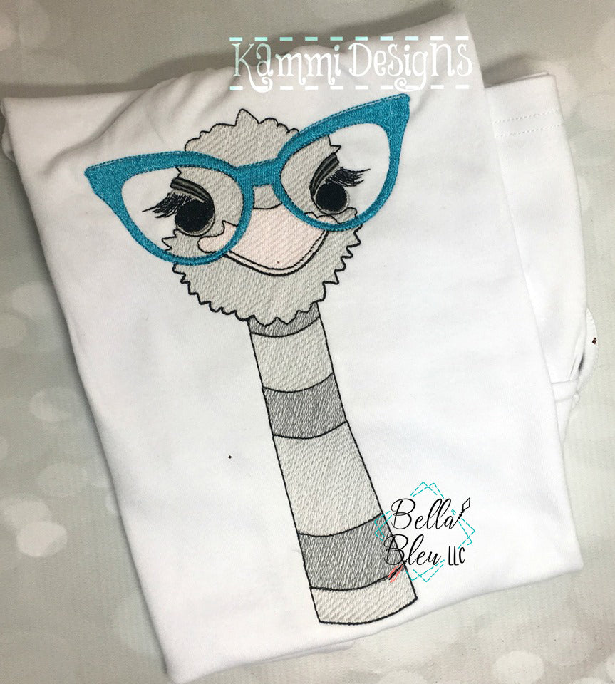 Sketchy Ostrich with Glasses Machine Embroidery design