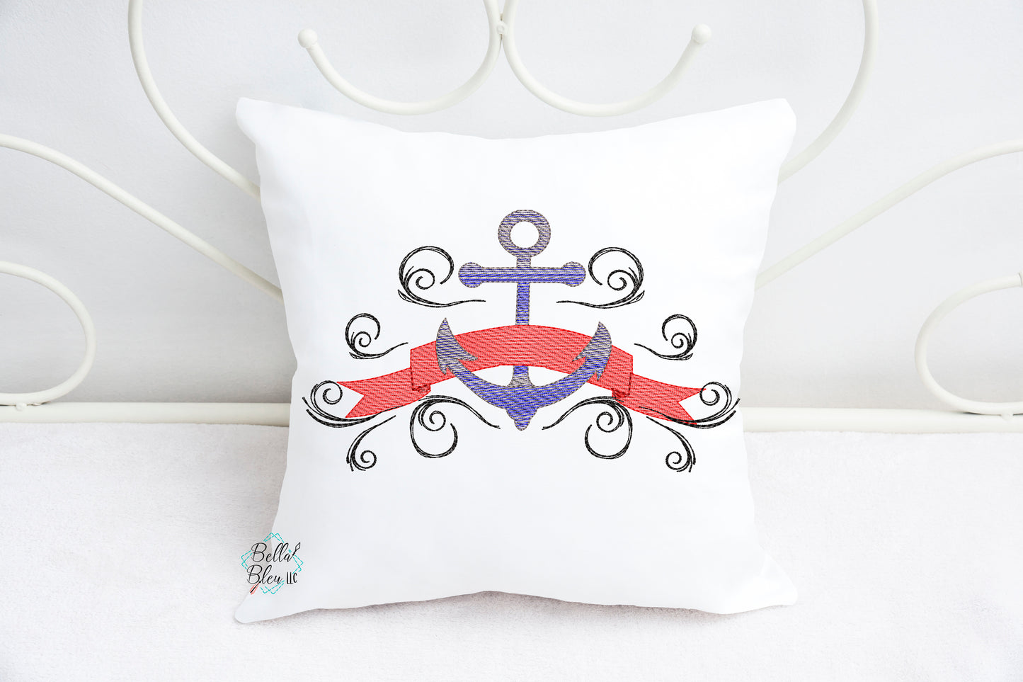 Nautical Anchor Banner Sketchy machine embroidery design