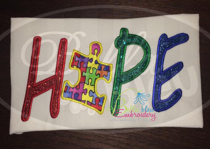 Autism Hope Puzzle Piece Machine Applique Embroidery Design Awareness