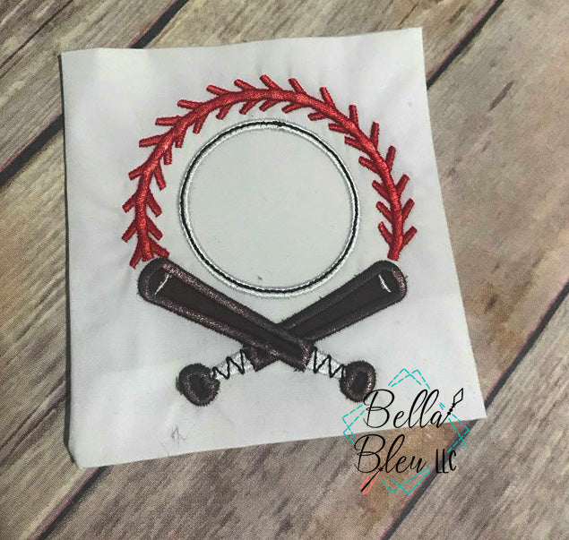 Baseball Bats Ball & Stitches Frame Monogram Embroidery Design