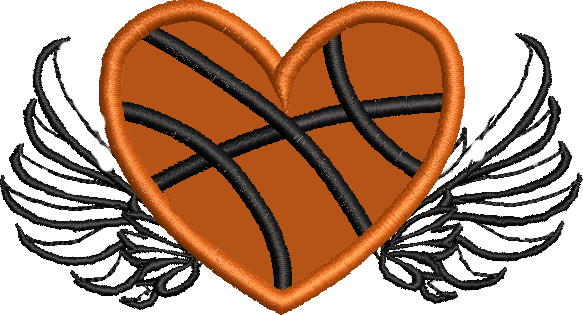 Basketball Heart with Wings Applique