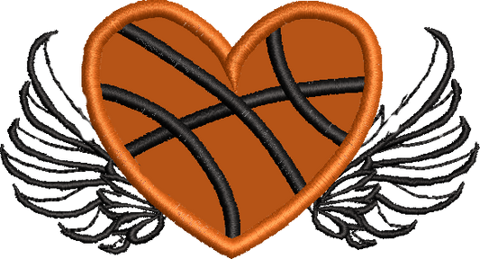 Basketball Heart with Wings Applique