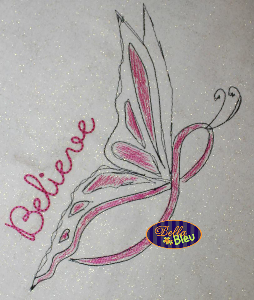 Breast Awareness Cancer Ribbon Butterfly Filled line art Fight Machine Embroidery Design