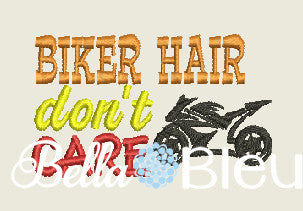 Biker Hair don't Care Baseball Hat Cap Machine Embroidery Design, Motorcycle Embroidery design