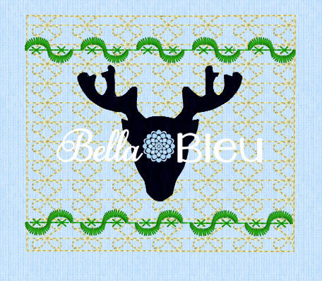 Silhouette Deer Head Hunting Faux Smocking Machine Embroidery Design