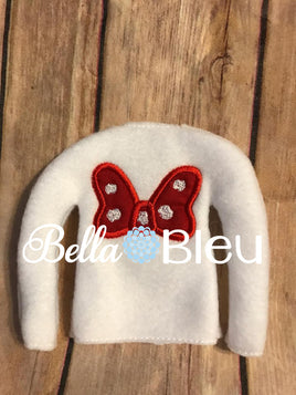 ITH Elf Sweater with Polka Dotted Bow Machine Embroidery in the hoop design