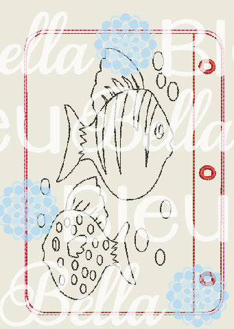 ITH In the Hoop Sea Fish Coloring Page Machine Embroidery Design 4x4 5x7 6x10