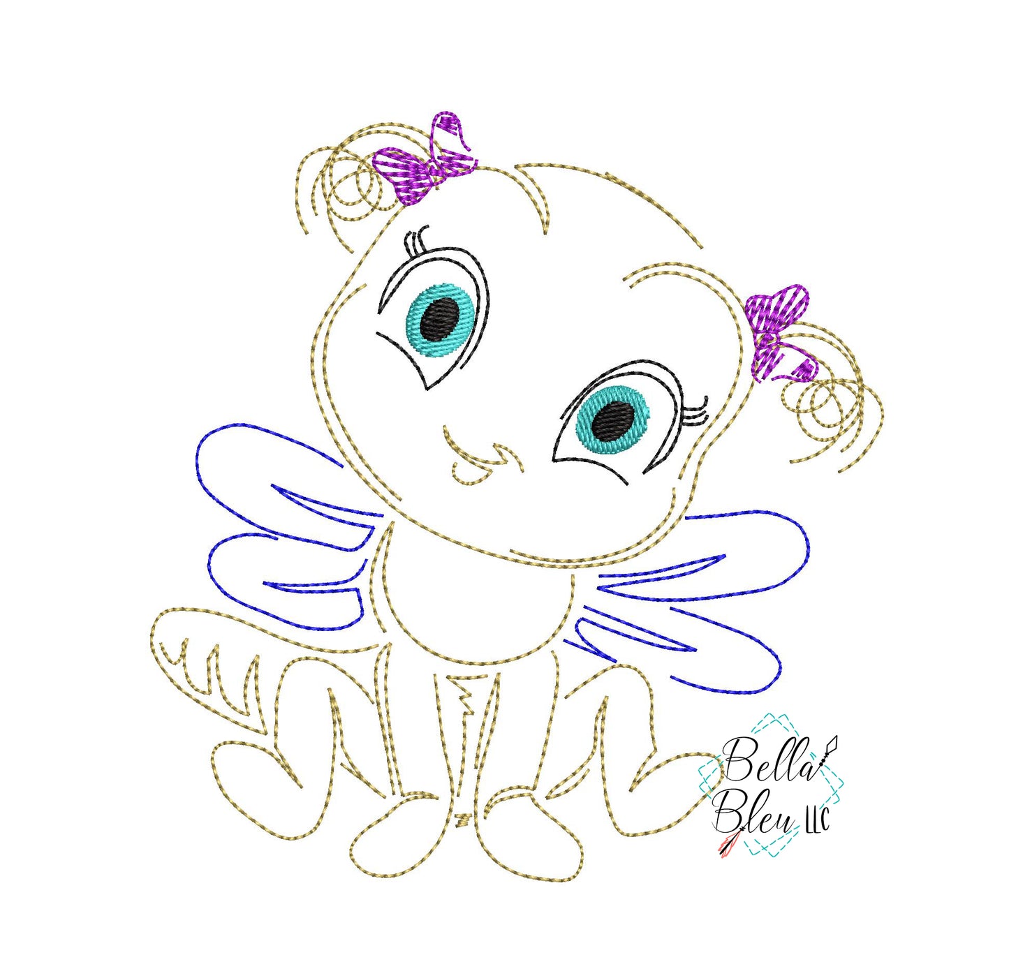 Quick Stitch Girl Fly Insect Bug Machine Embroidery Design COLORWORK