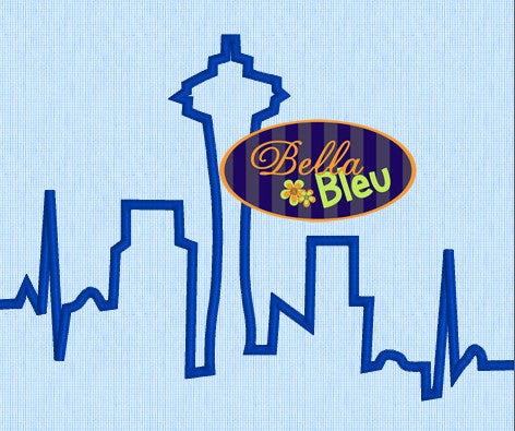 EKG Heartbeat of the Seattle Skyline machine embroidery design