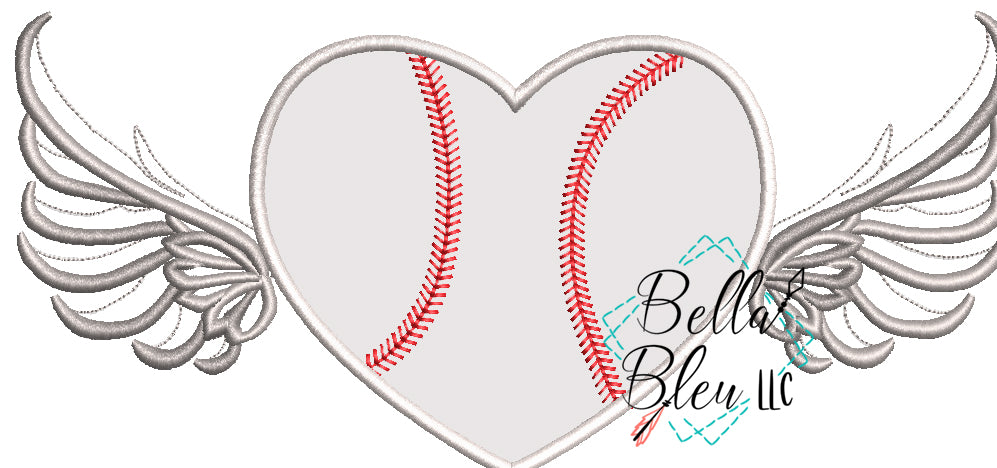 Baseball Softball Heart with Wings Applique