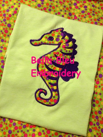 Seahorse Embroidery Design, Seahorse applique design, Summer Seahorse embroidery, Nautical Embroidery Design