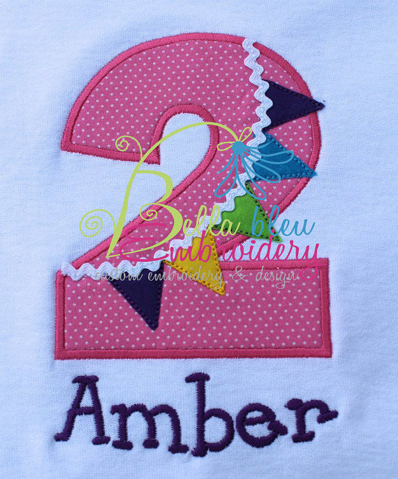 Birthday Age Raggy Banner Bunting Number Set Embroidery Applique design machine embroidery