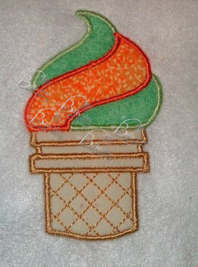 Swirl Ice Cream Cone Applique Embroidery Designs Design 3 sizes