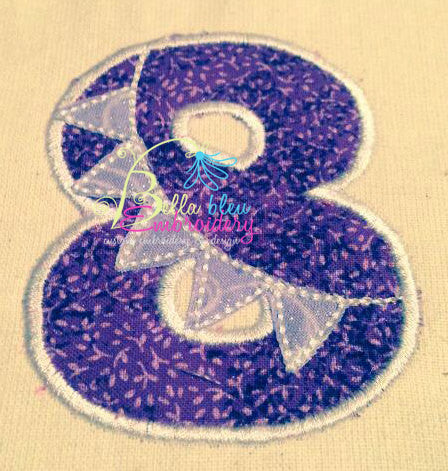 Birthday Age Raggy Banner Bunting Number Set Embroidery Applique design machine embroidery