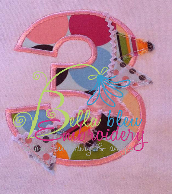 Birthday Age Raggy Banner Bunting Number Set Embroidery Applique design machine embroidery