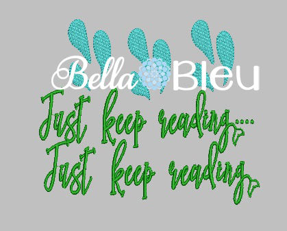 Just Keep Reading Reading pillow quote machine embroidery design with fins