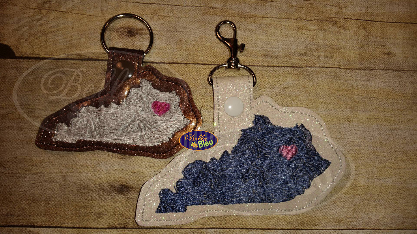 Kentucky State horse filled key fob key chain machine embroidery in the hoop design