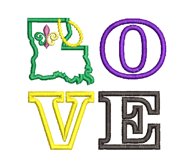 Love Louisiana Mardi Gras Beads Applique Machine Embroidery design