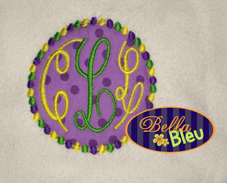 Mardi Gras Beads Monogram machine applique embroidery design