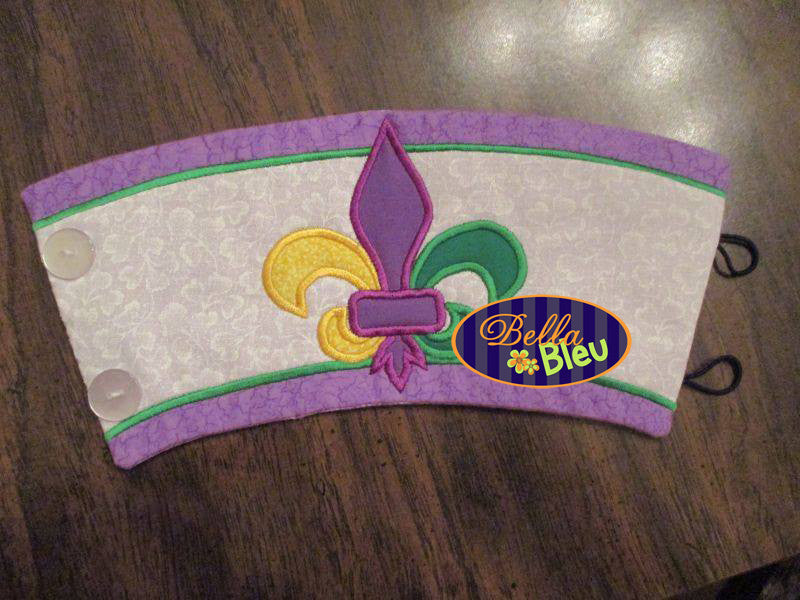 In the Hoop Mardi Gras Mug Coffee Sleeve Embroidery Applique design machine