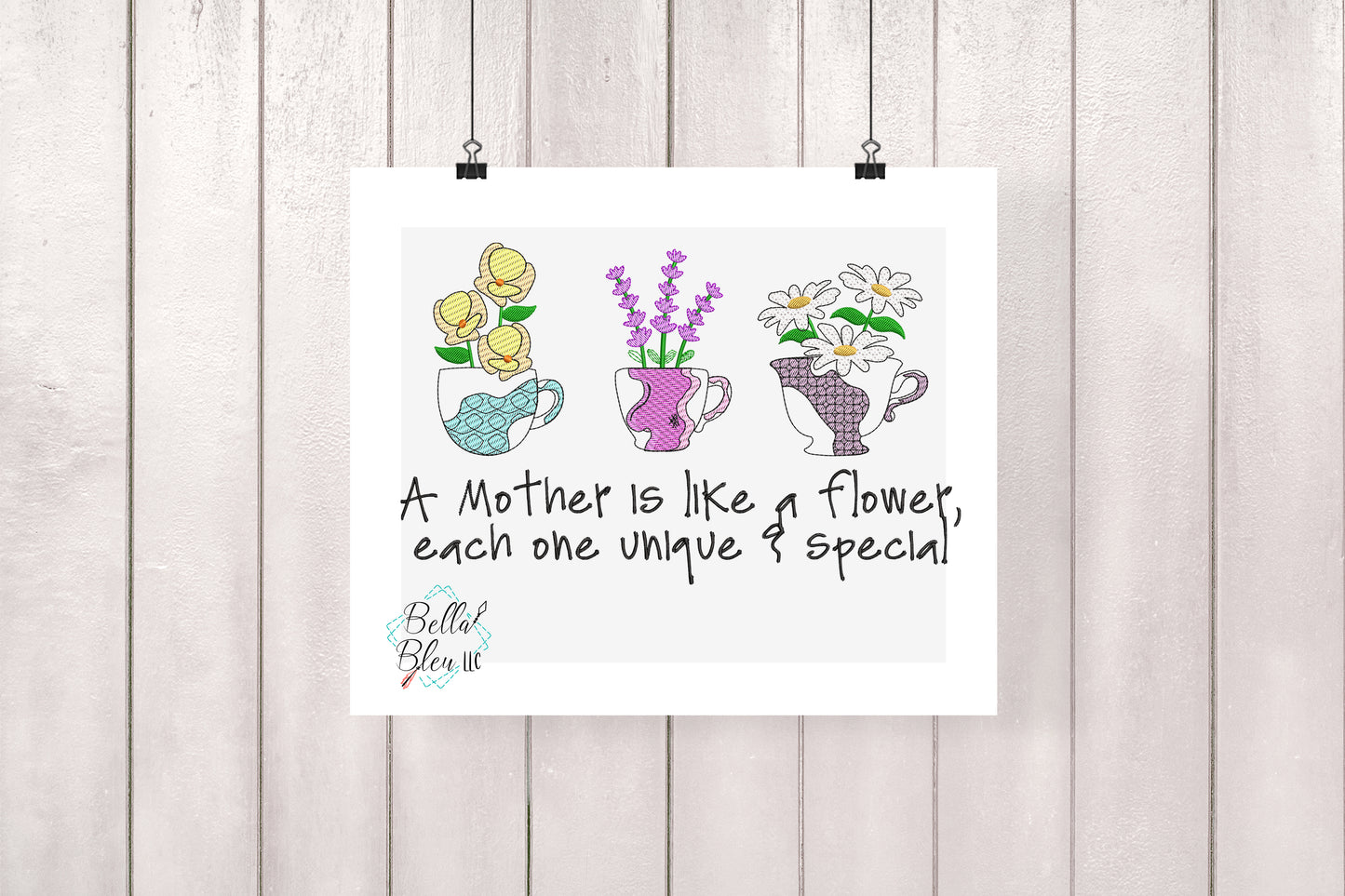 Sketchy Mother's Day Teacup Machine Embroidery Design