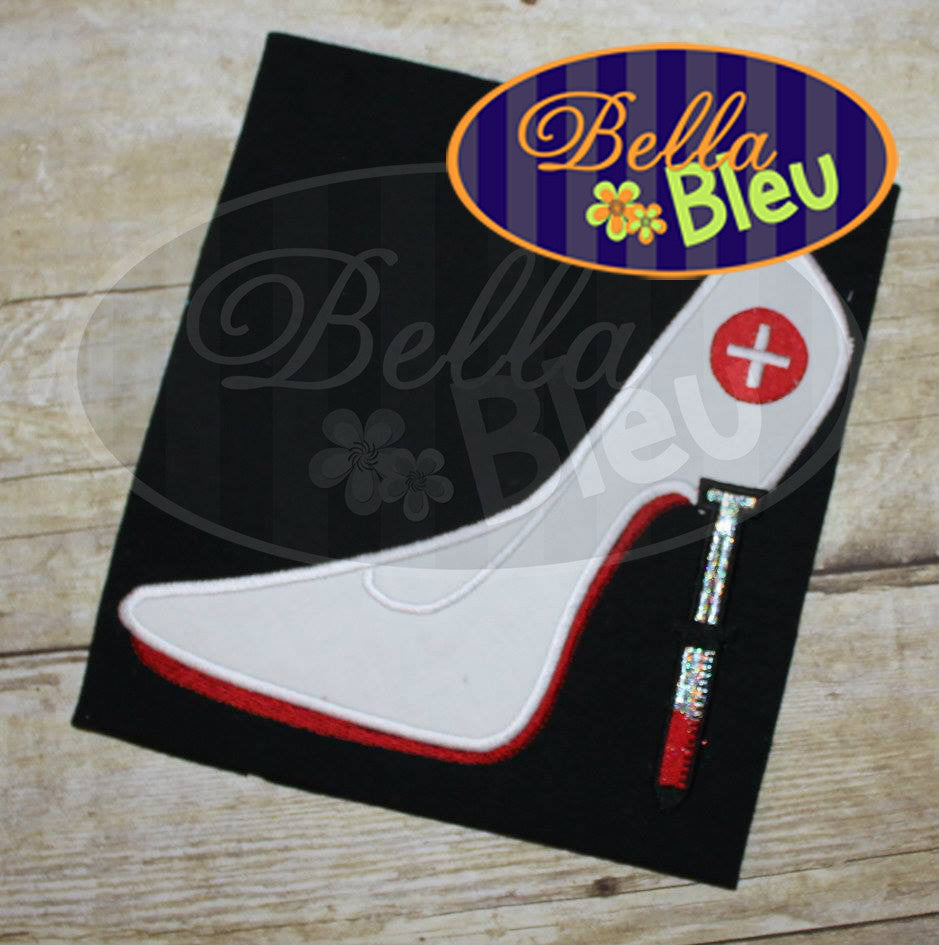 Sexy Nurse Shots Slipper Stiletto Heels Applique Embroidery Designs