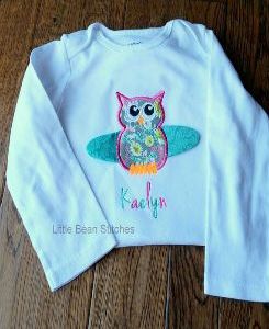 Owl Applique with 3D Wings Embroidery Design