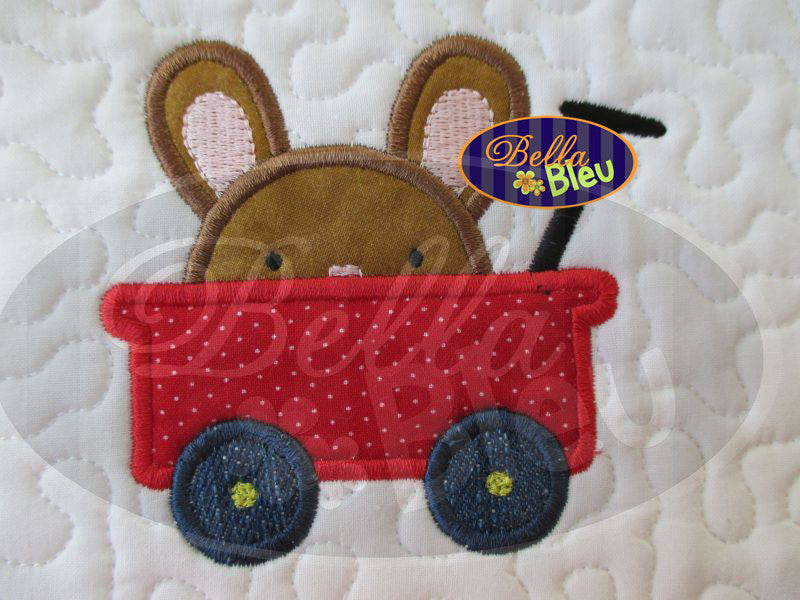 Peeking Easter Bunny Boy in red wagon