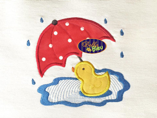 Rainy Day Umbrella & Duckie Ducky Duck Applique Embroidery Design