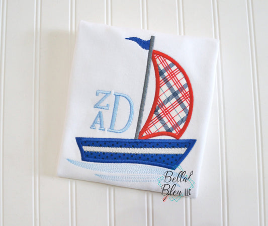 Monogram Frame Sailboat Applique Machine Embroidery design