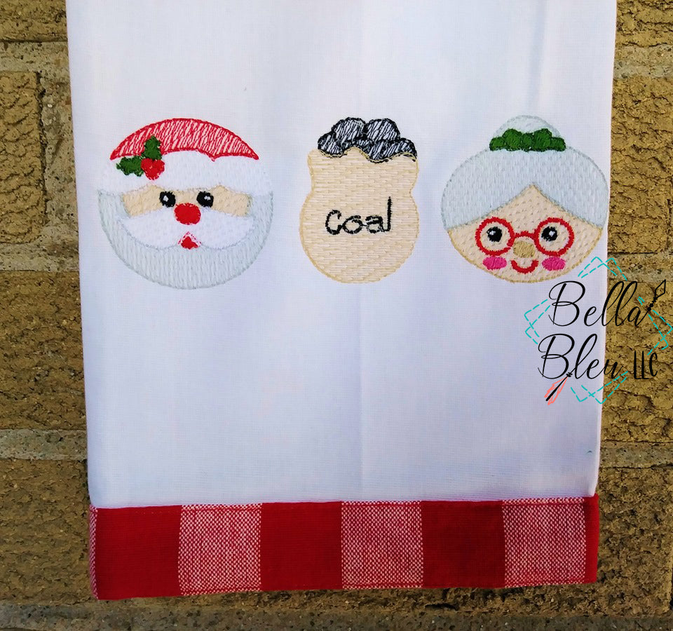 Sketchy Christmas Santa Mrs Claus & Sack of Coal Trio