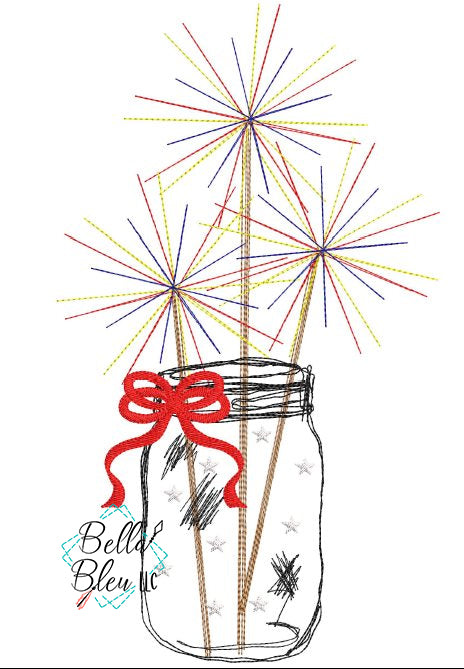 4th of July Sparklers in Jar Sketchy Scribble