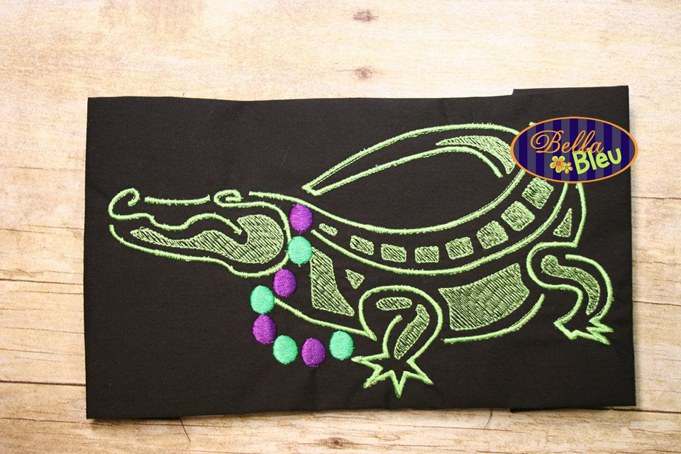 Mardi Gras Alligator Gator Wearing Party Beads Filled Embroidery Design