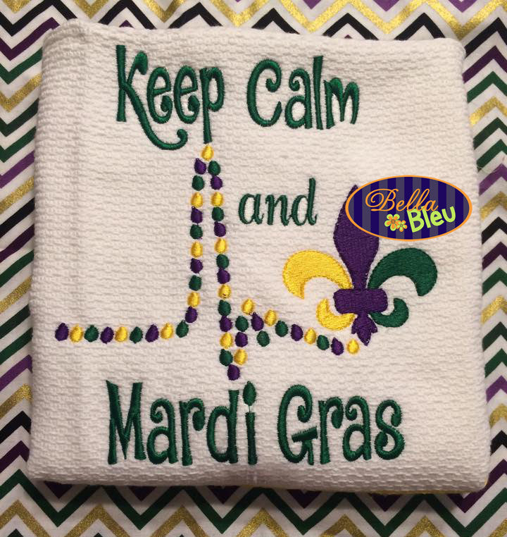 Mardi Gras Beads EKG Heartbeat Fleur de Lis machine embroidery design