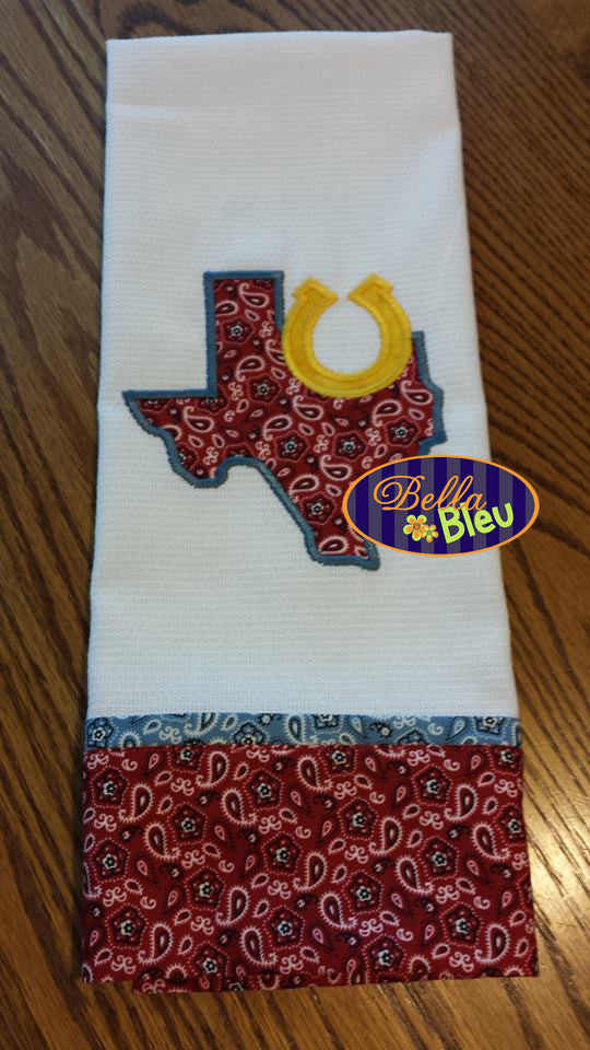 Texas State Applique with Horse shoe Embroidery Design Monogram