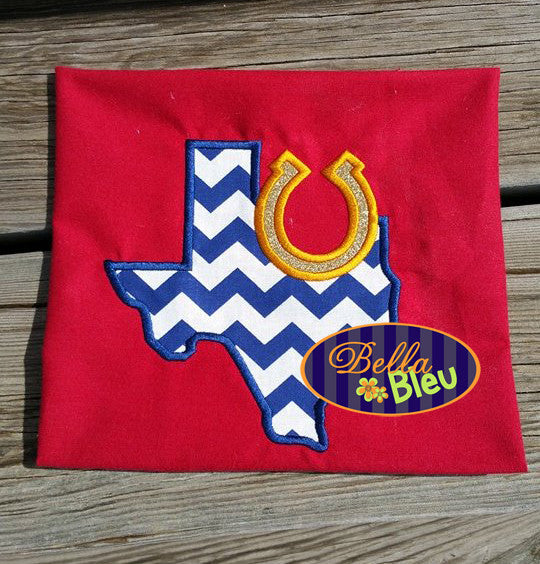 Texas State Applique with Horse shoe Embroidery Design Monogram