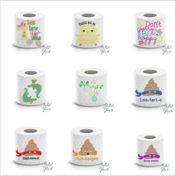 Toilet Paper Embroidery Design Bundle of 97